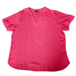 Well‎ Worn Textured Hot Pink V-Neck Top Women's XXL Boho Relaxed Fit Barbiecore